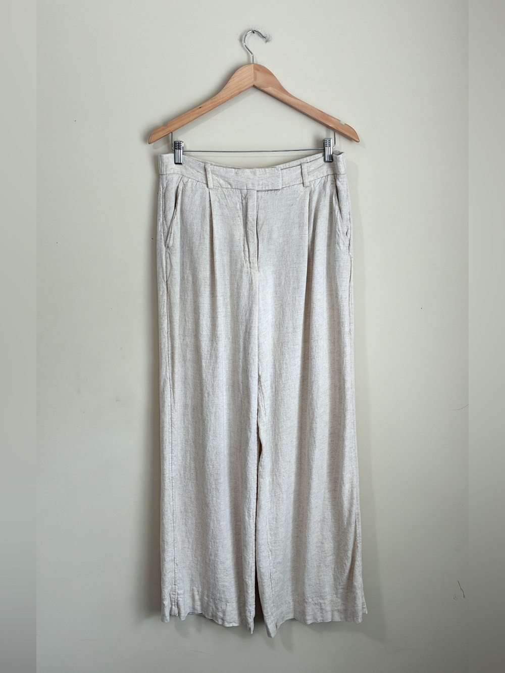 Abercrombie & Fitch Wide Leg Linen Trouser Pants in Oat